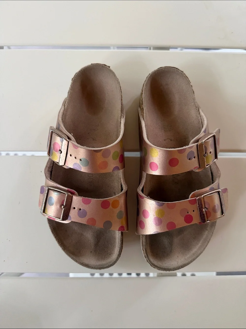Birkenstock Kids Two-Strap Sandals - Pink with Multicolor Polka Dots